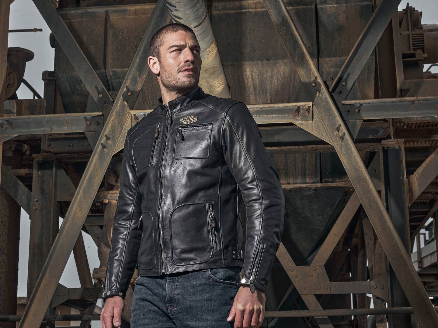 Side view of Segura Lewis Motorcycle Leather Jacket, black, Size XL for Men