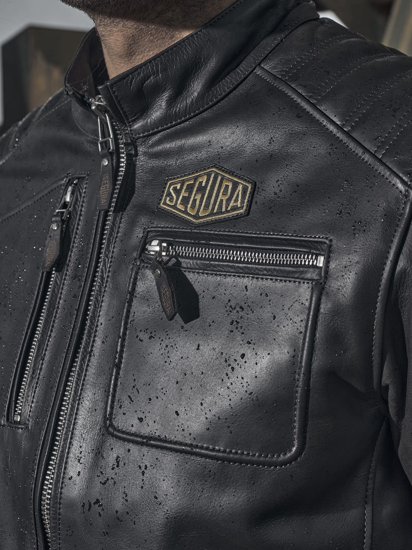 Side view of Segura Lewis Motorcycle Leather Jacket, black, Size XL for Men