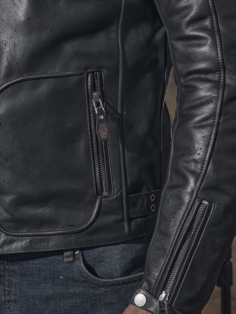 Side view of Segura Lewis Motorcycle Leather Jacket, black, Size XL for Men