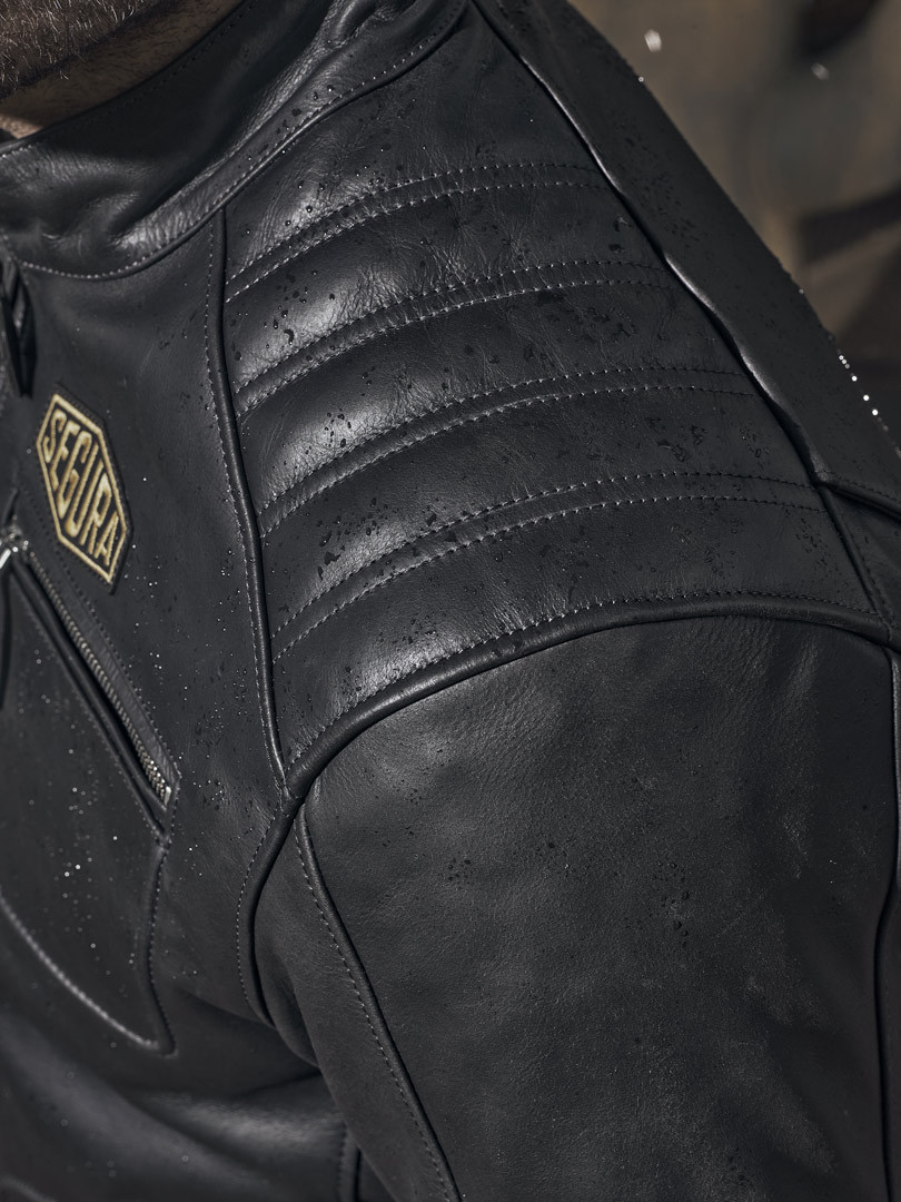 Side view of Segura Lewis Motorcycle Leather Jacket, black, Size XL for Men