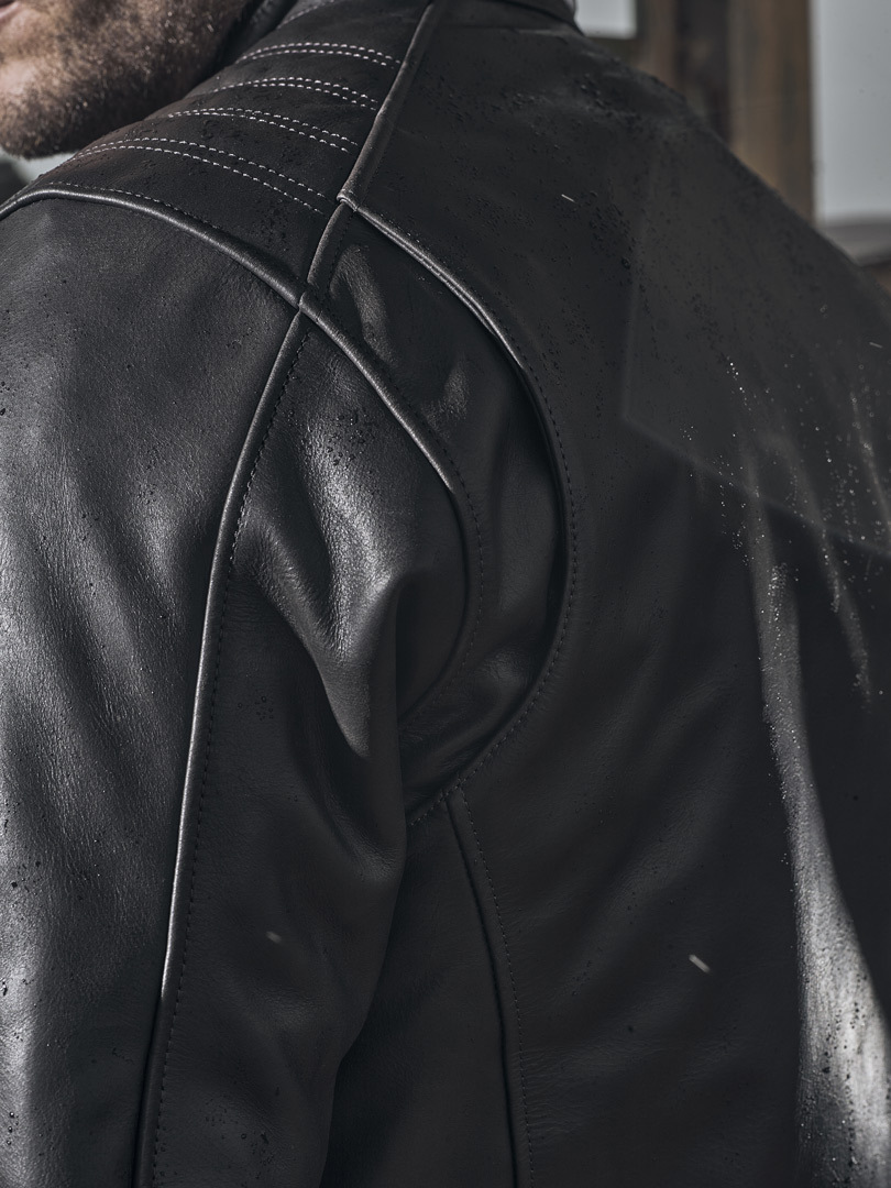 Side view of Segura Lewis Motorcycle Leather Jacket, black, Size XL for Men