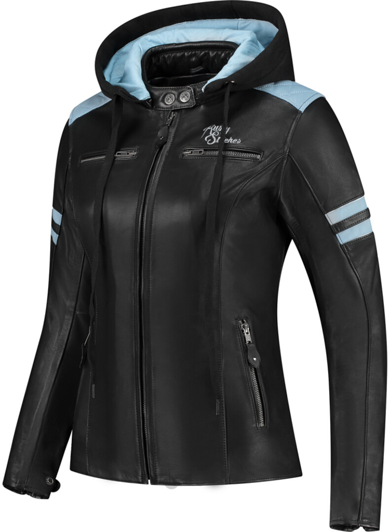 Rusty Stitches Joyce Hooded V2 Veste en cuir de moto pour femmes, noir-bleu, taille 46