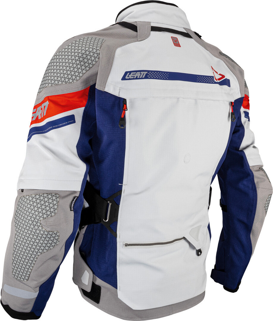 Side view of Leatt ADV DriTour 7.5 waterproof Motorcycle Textile Jacket, grey-red-blue, Size 3XL for Men