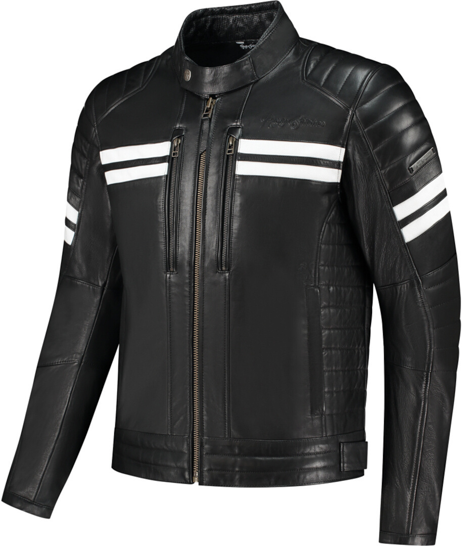 Rusty Stitches Steve Blouson en cuir de moto, noir-blanc, taille 4XL pour Hommes