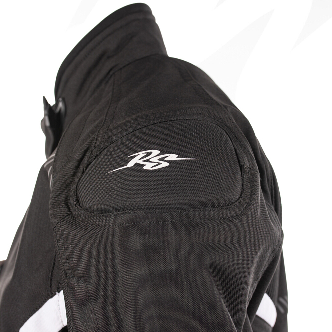 Side view of Rusty Stitches Taylor Waterproof Ladies Motorcycle Textile Jacket, black-white, Size 40 for Women