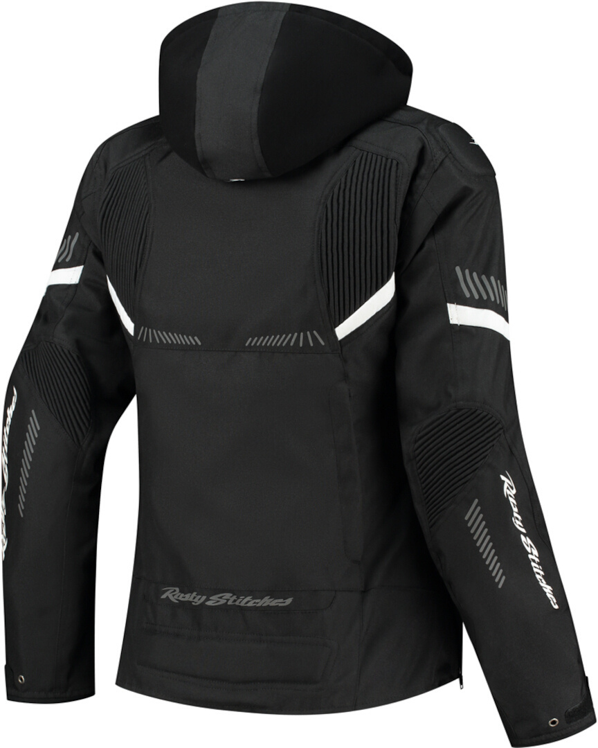Side view of Rusty Stitches Taylor Waterproof Ladies Motorcycle Textile Jacket, black-white, Size 40 for Women