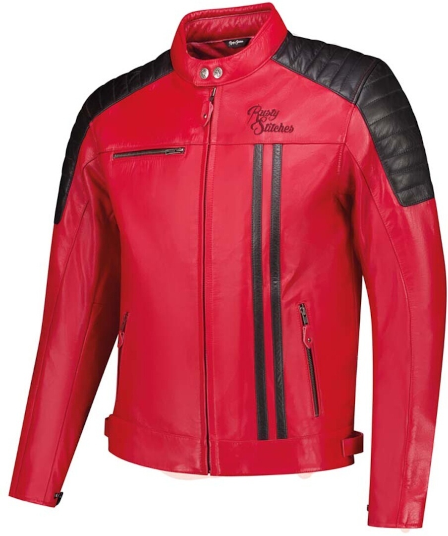 Rusty Stitches Cooper Blouson en cuir de moto, noir-rouge, taille 2XL pour Hommes