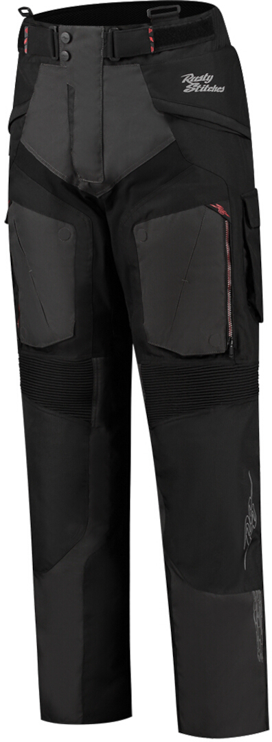 Rusty Stitches Cliff Pantalon textile de moto imperméable, noir-gris-rouge, taille XL pour Hommes