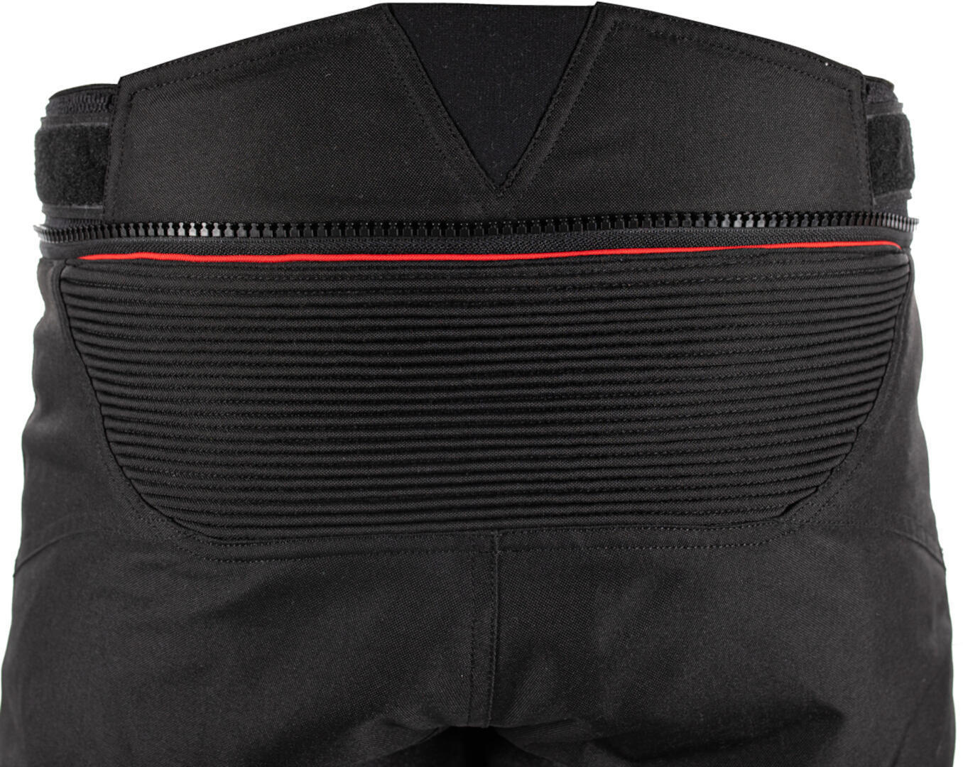 Side view of Rusty Stitches Cliff Waterproof Motorcycle Textile Pants, black-grey-red, Size 4XL for Men