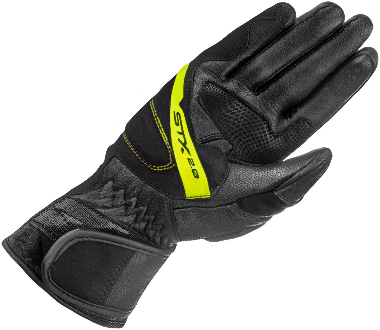 Side view of SHIMA STX 2.0 perforated Motorcycle Gloves, black-yellow, Size 3XL for Men
