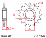 JT SPROCKETS Stahl Geräuschfreies Ritzel 1332 - 525