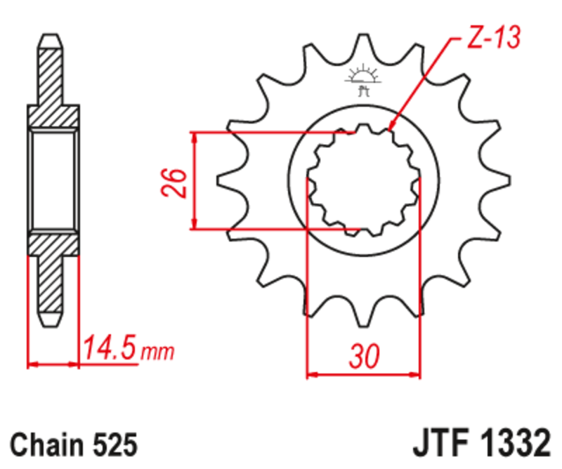 JT SPROCKETS Stahl Geräuschfreies Ritzel 1332 - 525