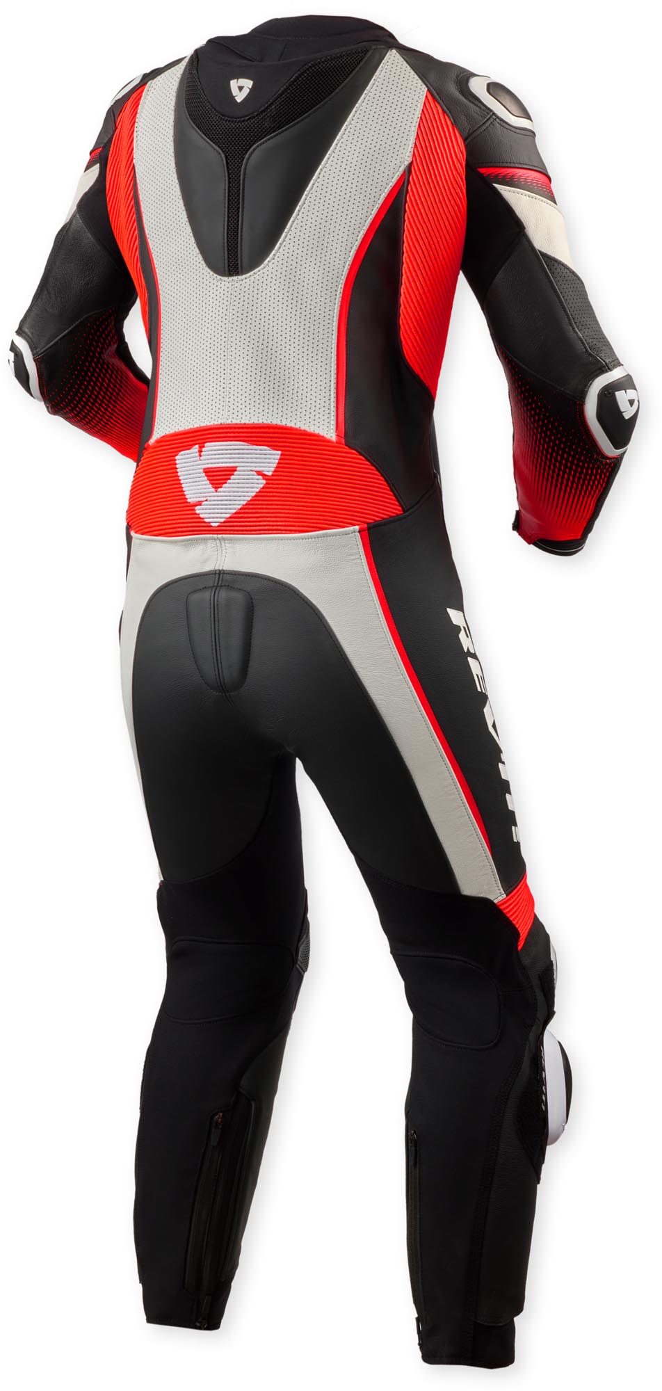Side view of Revit Xena 4 Ladies One Piece Motorcycle Leather Suit, white-red, Size 46 for Women