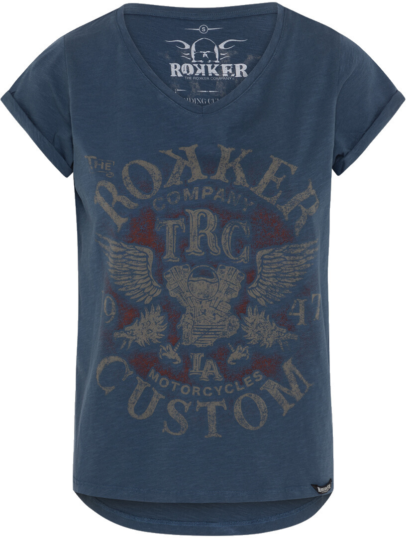 Rokker Custom T-shirt pour dames, bleu, taille XL pour Femmes