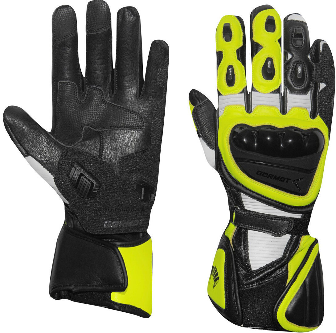 Germot Supersport 2 Gants de moto, noir-blanc-jaune, taille 3XL pour Hommes