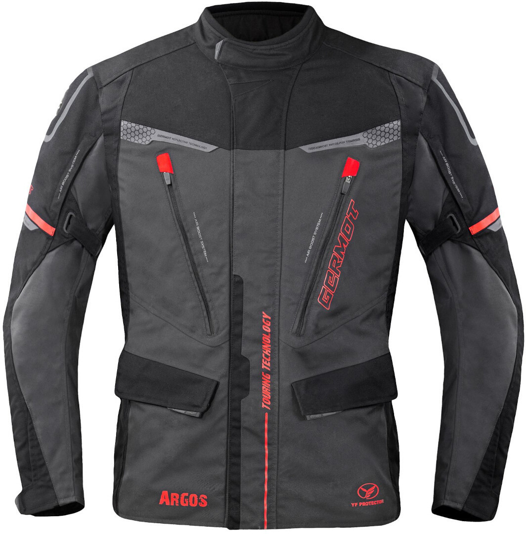 Germot Argos veste textile de moto imperméable, noir-gris-rouge, taille XL pour Hommes
