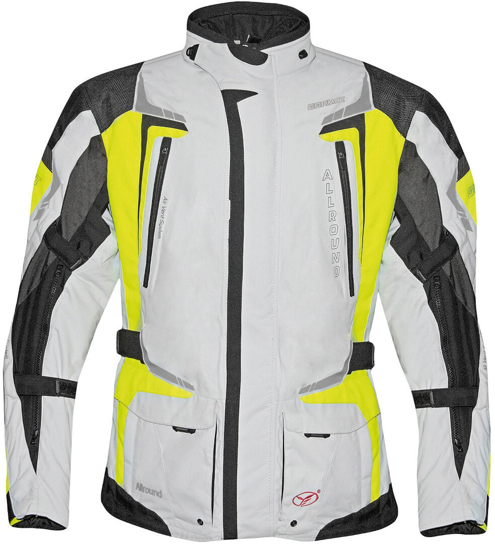 Germot Allround veste textile de moto imperméable, noir-gris-jaune, taille L pour Hommes