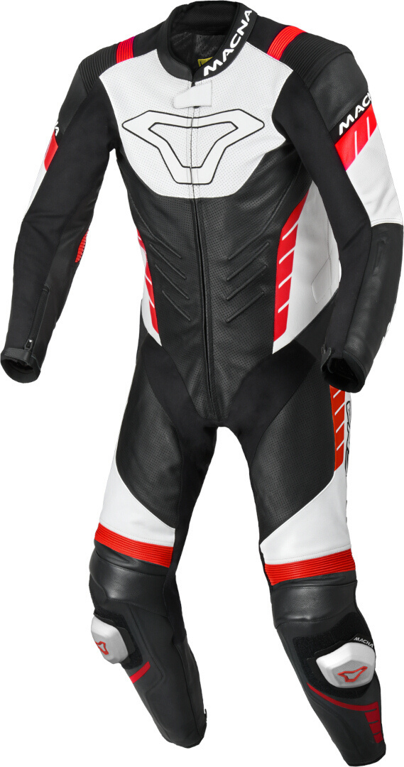 Macna Varshall perforated One Piece Motorcycle Leather Suit, black-white-red, Size 48 for Men-image-878451130