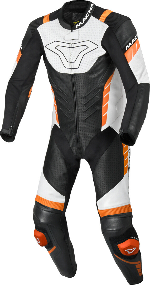 Macna Varshall perforated One Piece Motorcycle Leather Suit, black-white-orange, Size 52 for Men-image-878452924