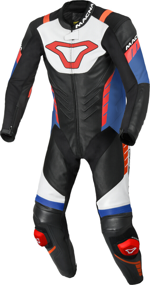Macna Varshall perforated One Piece Motorcycle Leather Suit, black-white-red-blue, Size 52 for Men-image-878452674