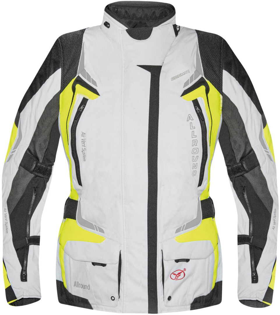 Germot Allround imperméable à l’eau dames moto textile veste, noir-gris-jaune, taille 48 pour Femmes