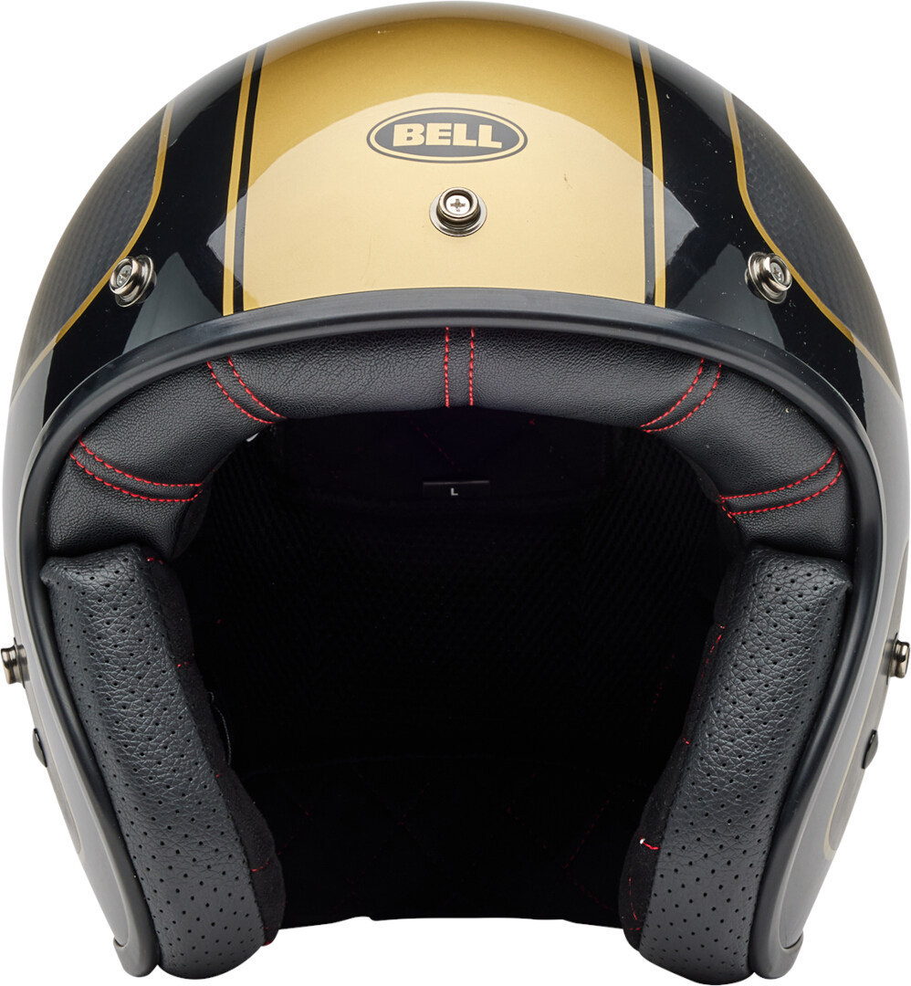 Side view of Bell Custom 500 Carbon RSD Checkmate Jet Helmet, carbon-gold, Size S for Men