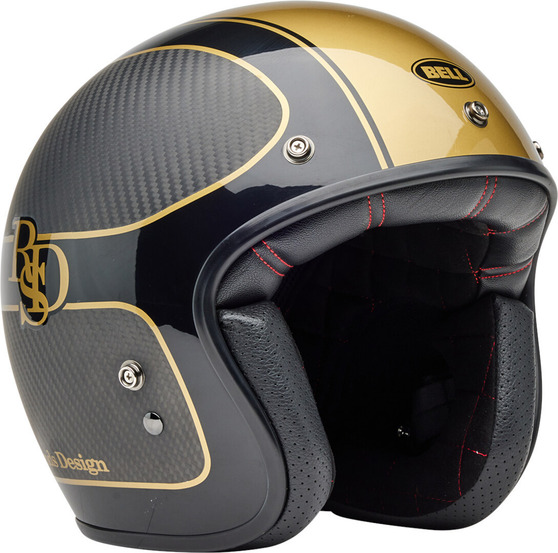 Side view of Bell Custom 500 Carbon RSD Checkmate Jet Helmet, carbon-gold, Size S for Men