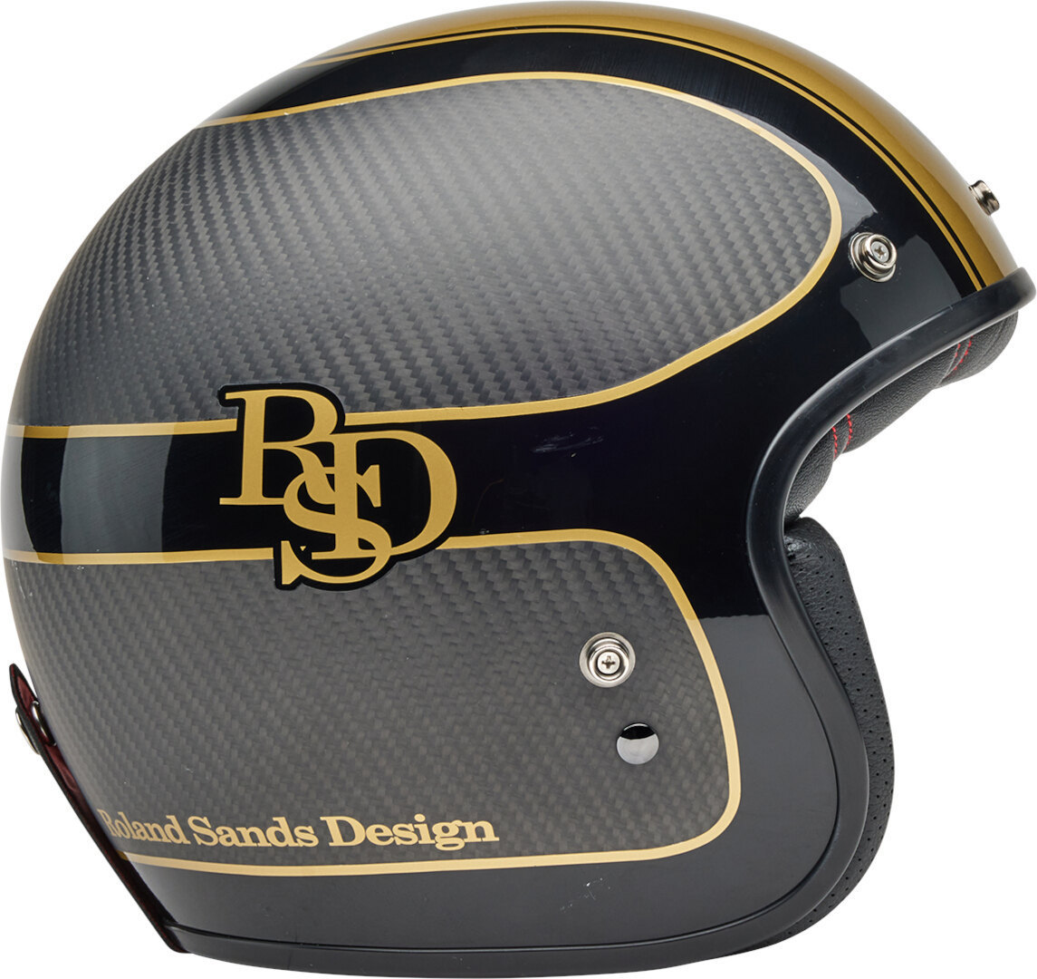 Side view of Bell Custom 500 Carbon RSD Checkmate Jet Helmet, carbon-gold, Size S for Men