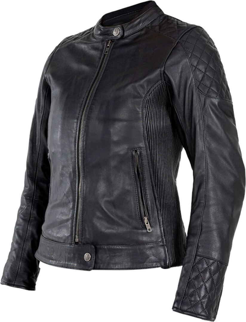 Side view of John Doe Adina Ladies Motorcycle Leather Jacket, black, Size 3XL for Women