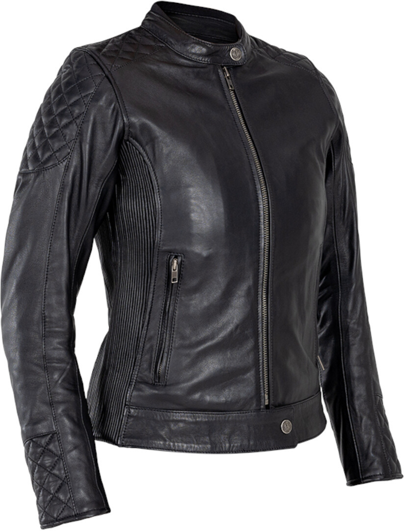 Side view of John Doe Adina Ladies Motorcycle Leather Jacket, black, Size 3XL for Women