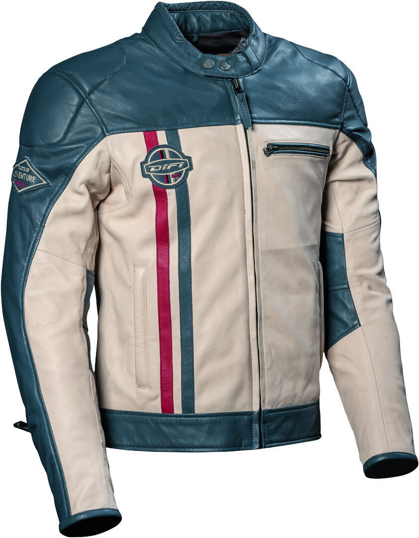Side view of DIFI Boston Motorcycle Leather Jacket, black-beige, Size 62 for Men