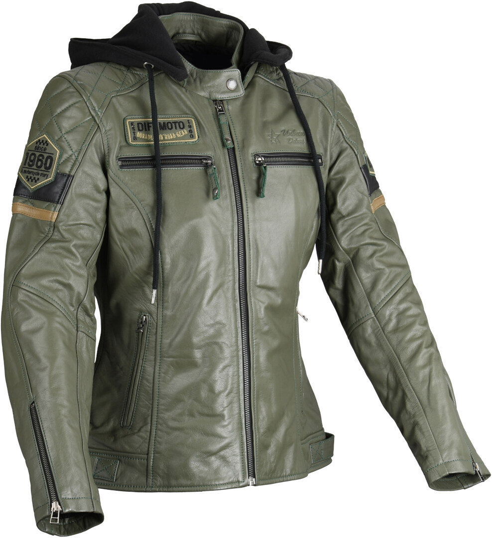 DIFI Jolene 2 Veste en cuir de moto pour femmes, noir-vert, taille S