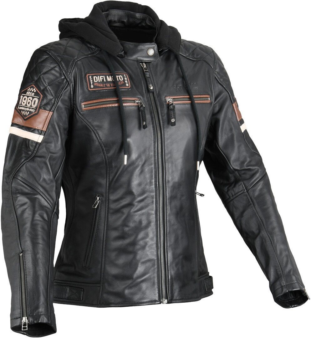 DIFI Jolene 2 Veste en cuir de moto pour femmes, noir-brun, taille XS