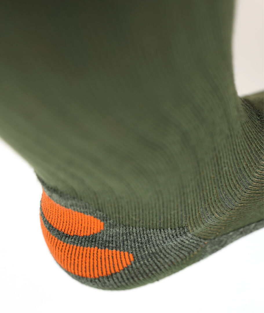 Side view of Lenz Heat Sock 4.1 Toe Cap Heated Socks, green-orange, Size 39 - 41 for Men