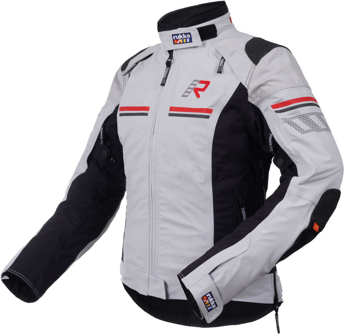 Rukka Armatou-R veste textile de moto pour dames imperméable à l’eau, noir-gris-rouge, taille 44 pour Femmes
