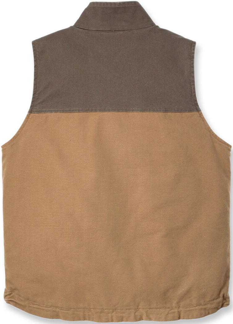 Side view of Carhartt Montana Rugged Flex Relaxed Fit Duck Vest, brown, Size XL for Men