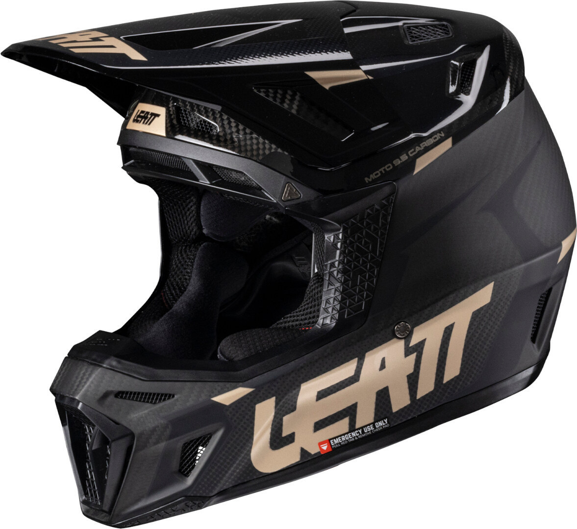 Side view of Leatt 9.5 Carbon Bronze 2025 Motocross Helmet with Goggles, Size 2XL for Men