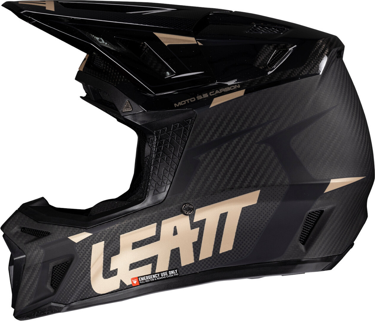 Side view of Leatt 9.5 Carbon Bronze 2025 Motocross Helmet with Goggles, Size 2XL for Men
