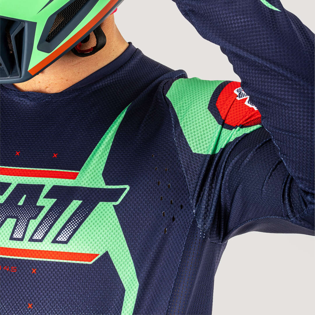 Side view of Leatt 4.5 Lite Venom 2025 Motocross Jersey, red-green-blue, Size XL for Men