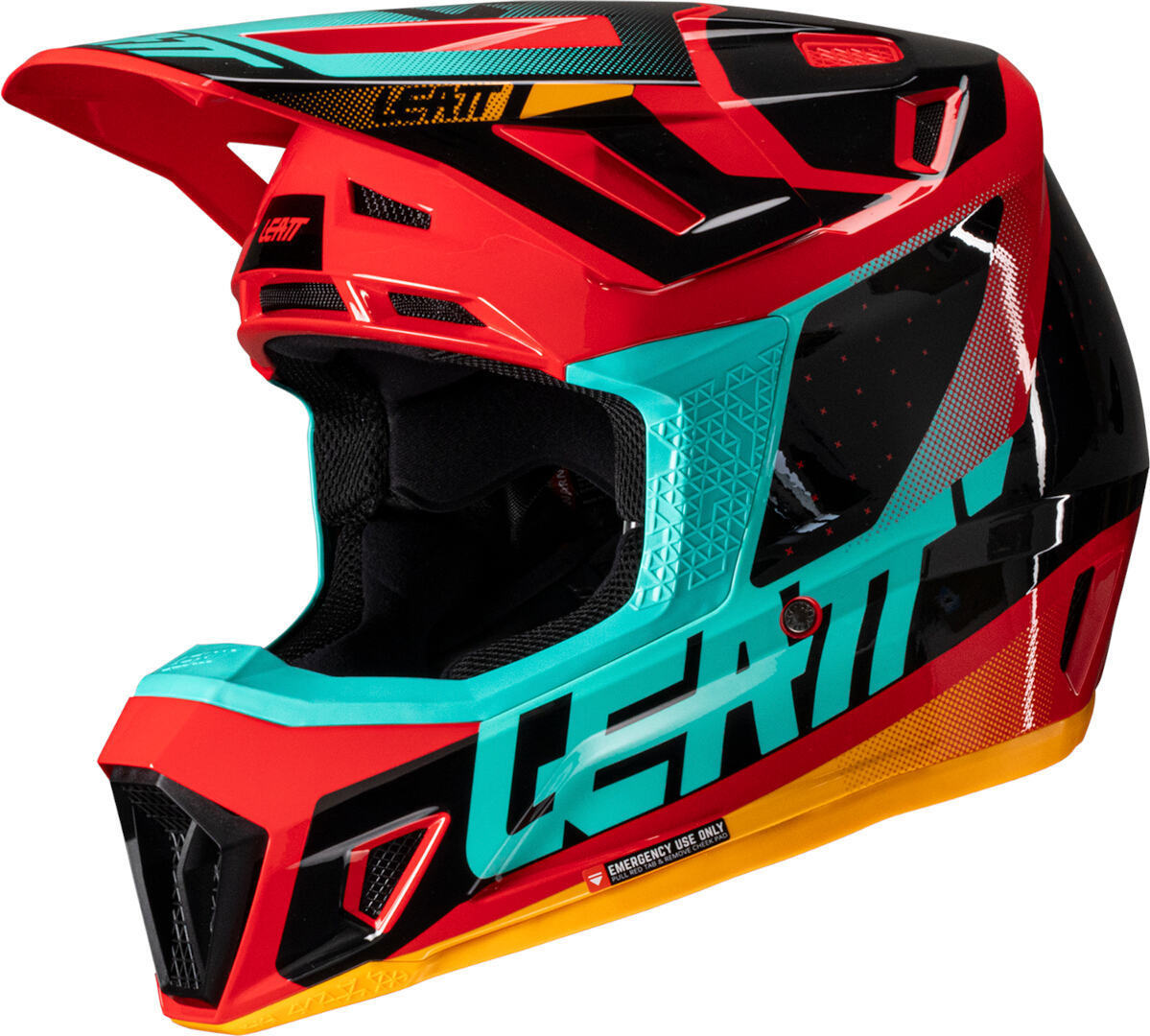 Side view of Leatt 7.5 Vector Motocross Helmet with Goggles, black-red-blue, Size L for Men
