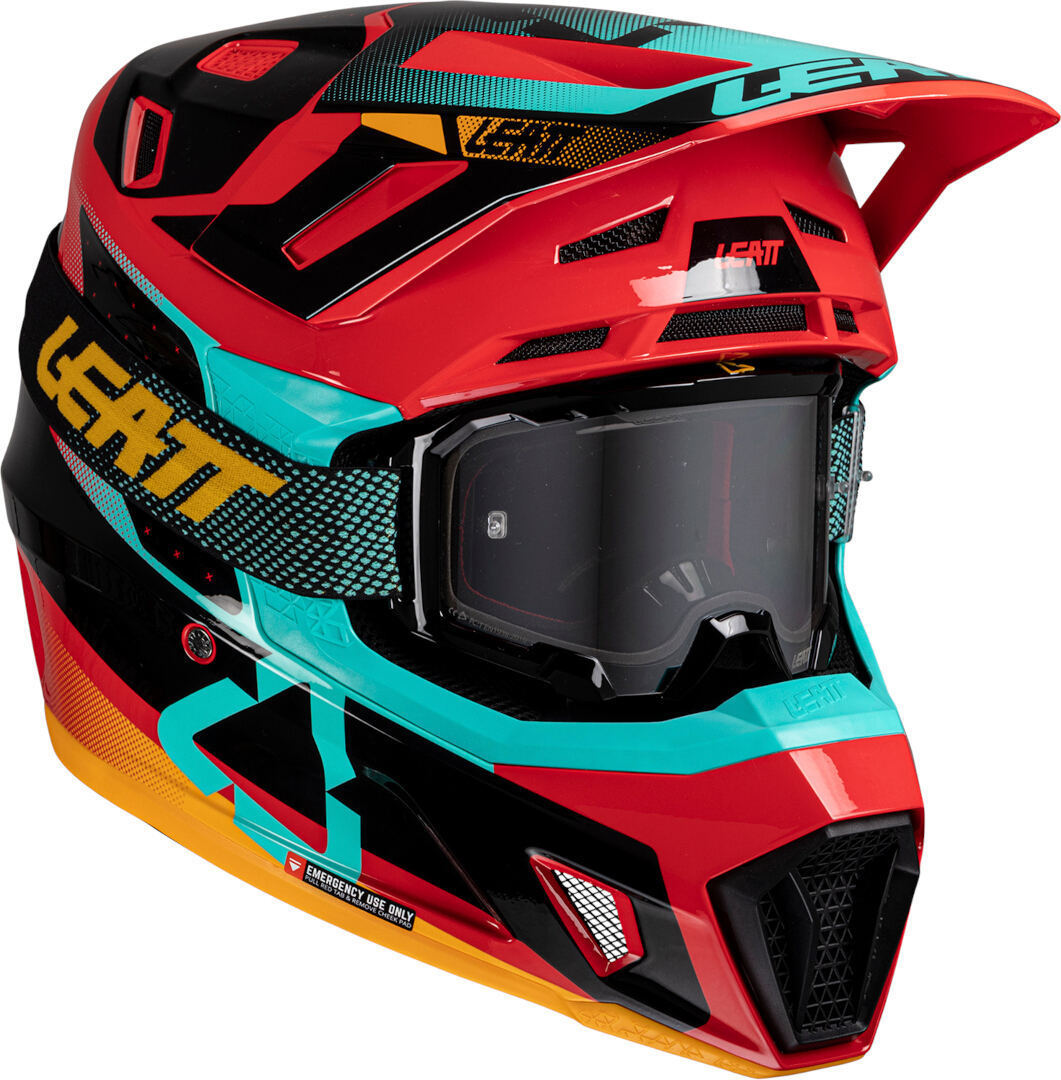 Leatt 7.5 Vector Casque de motocross avec lunettes, noir-rouge-bleu, taille L pour Hommes