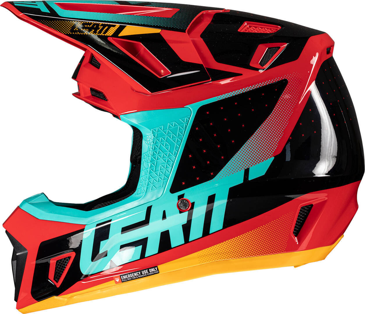 Side view of Leatt 7.5 Vector Motocross Helmet with Goggles, black-red-blue, Size L for Men