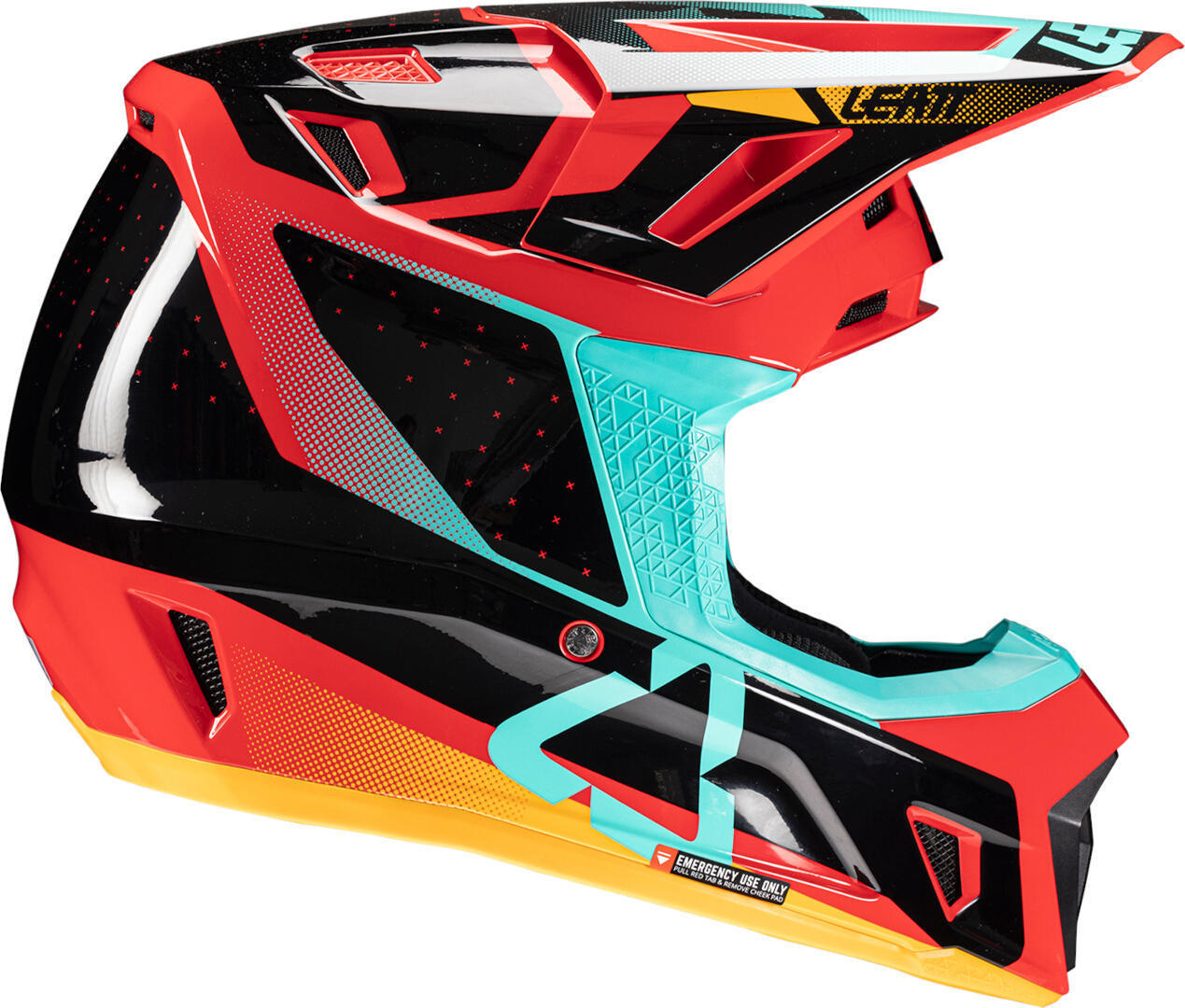 Side view of Leatt 7.5 Vector Motocross Helmet with Goggles, black-red-blue, Size L for Men