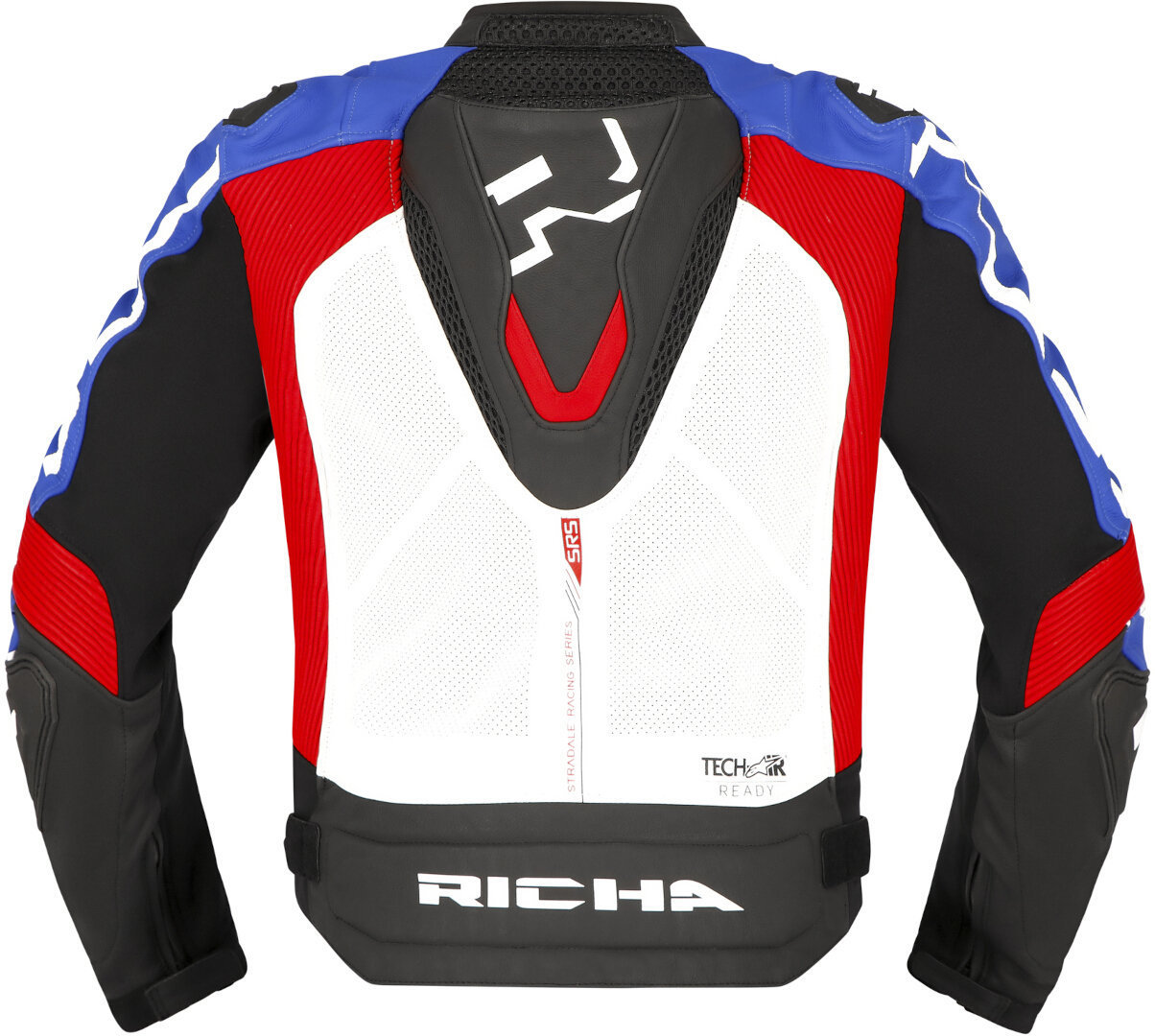 Side view of Richa Stradale perforated Motorcycle Leather Jacket, black-white-red-blue, Size 58 for Men