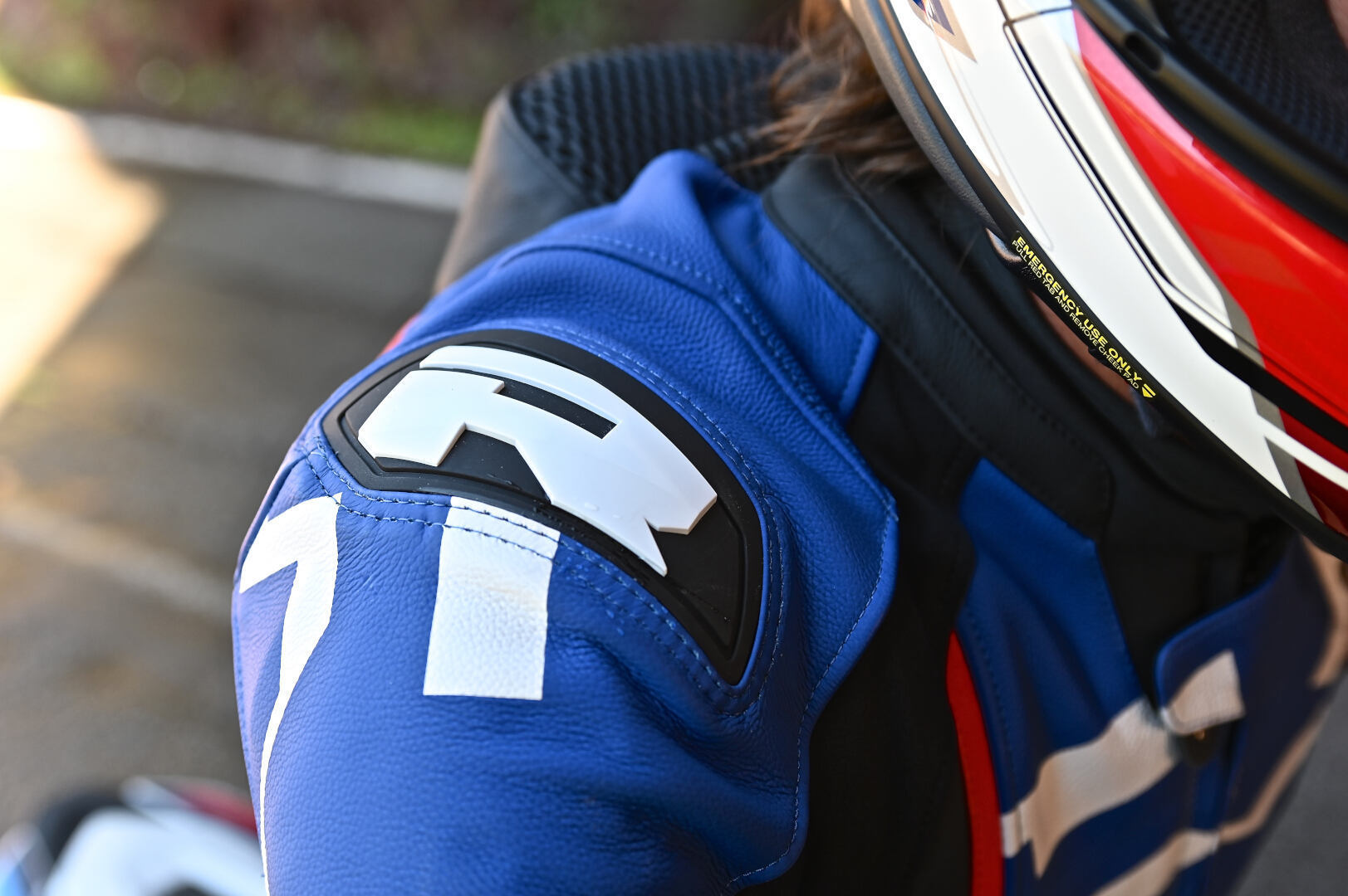 Side view of Richa Stradale perforated Motorcycle Leather Jacket, black-white-red-blue, Size 58 for Men