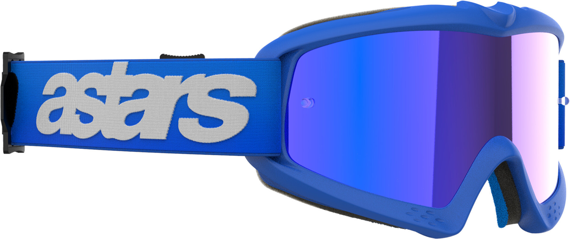Side view of Alpinestars Vision Blaze Mirrored Youth Motocross Goggles, white-blue