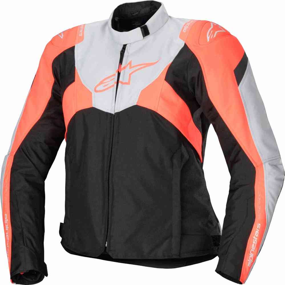 Alpinestars Stella T-Jaws V4 водонепроницаемая женская мотовелосипедная текстильная куртка чёрный/светло-серый/флуоресцентный коралловый XS 