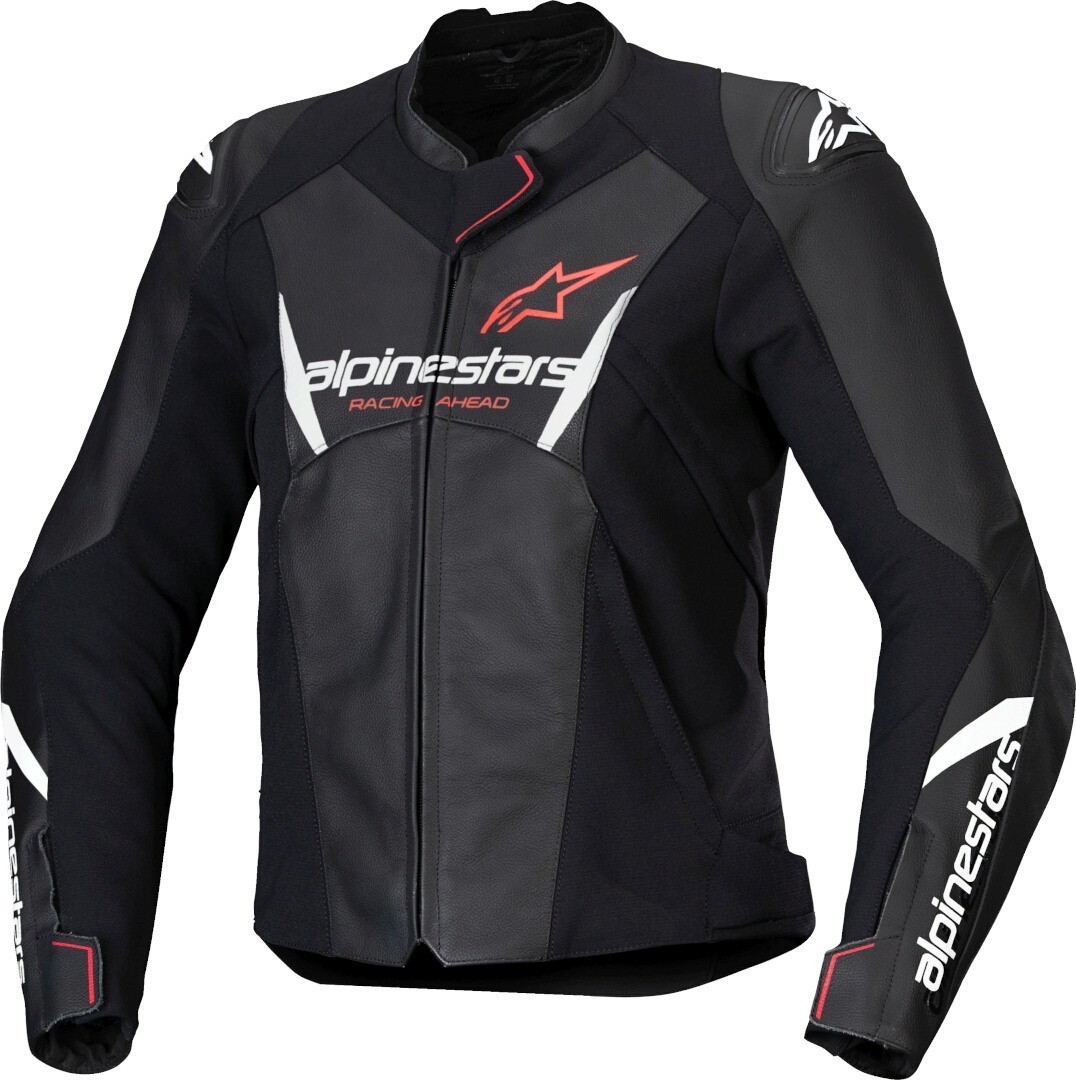 Alpinestars Stella Faster V3 Женский мотовелосипедный кожаный джек чёрный/белый/флуоресцентный коралловый 50 