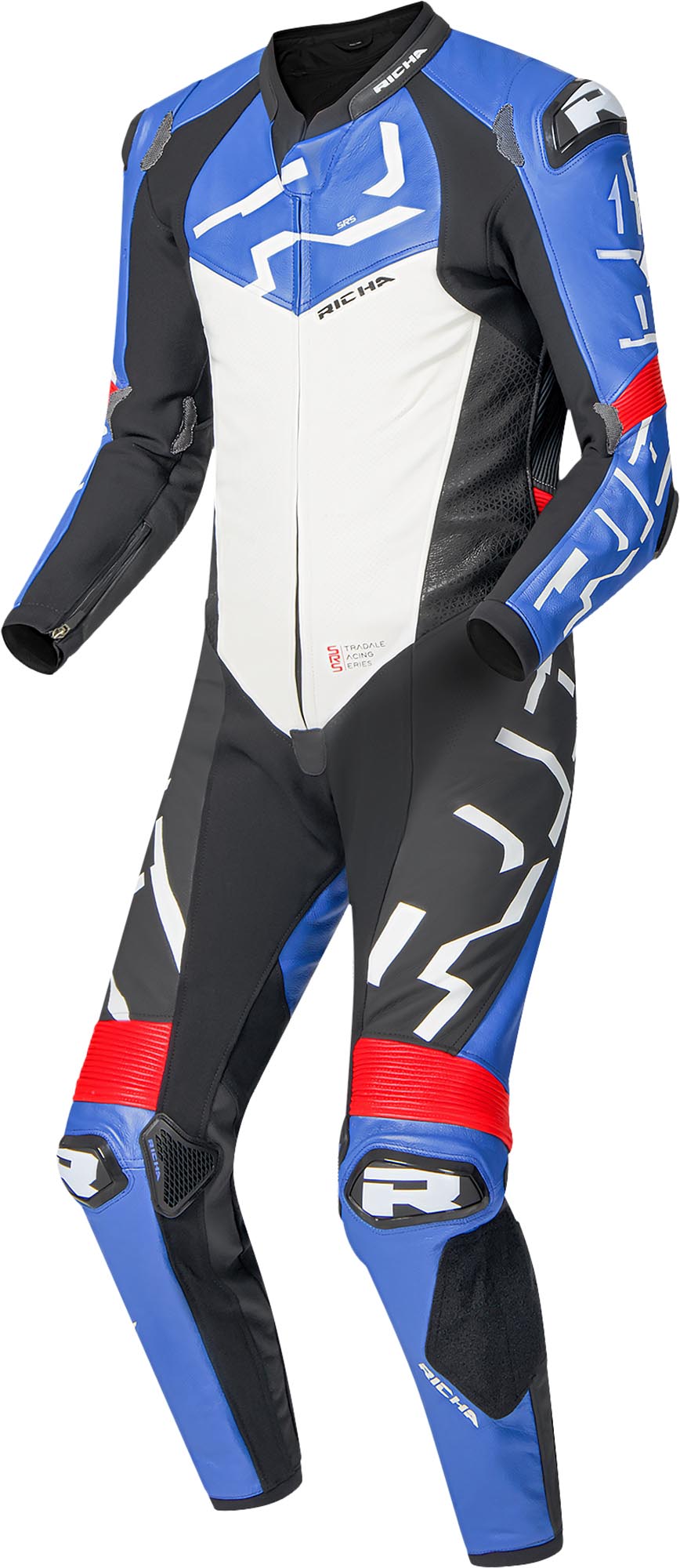 Richa Stradale GP One Piece Motorcycle Leather Suit, black-white-red-blue, Size 58 for Men-image-905956409
