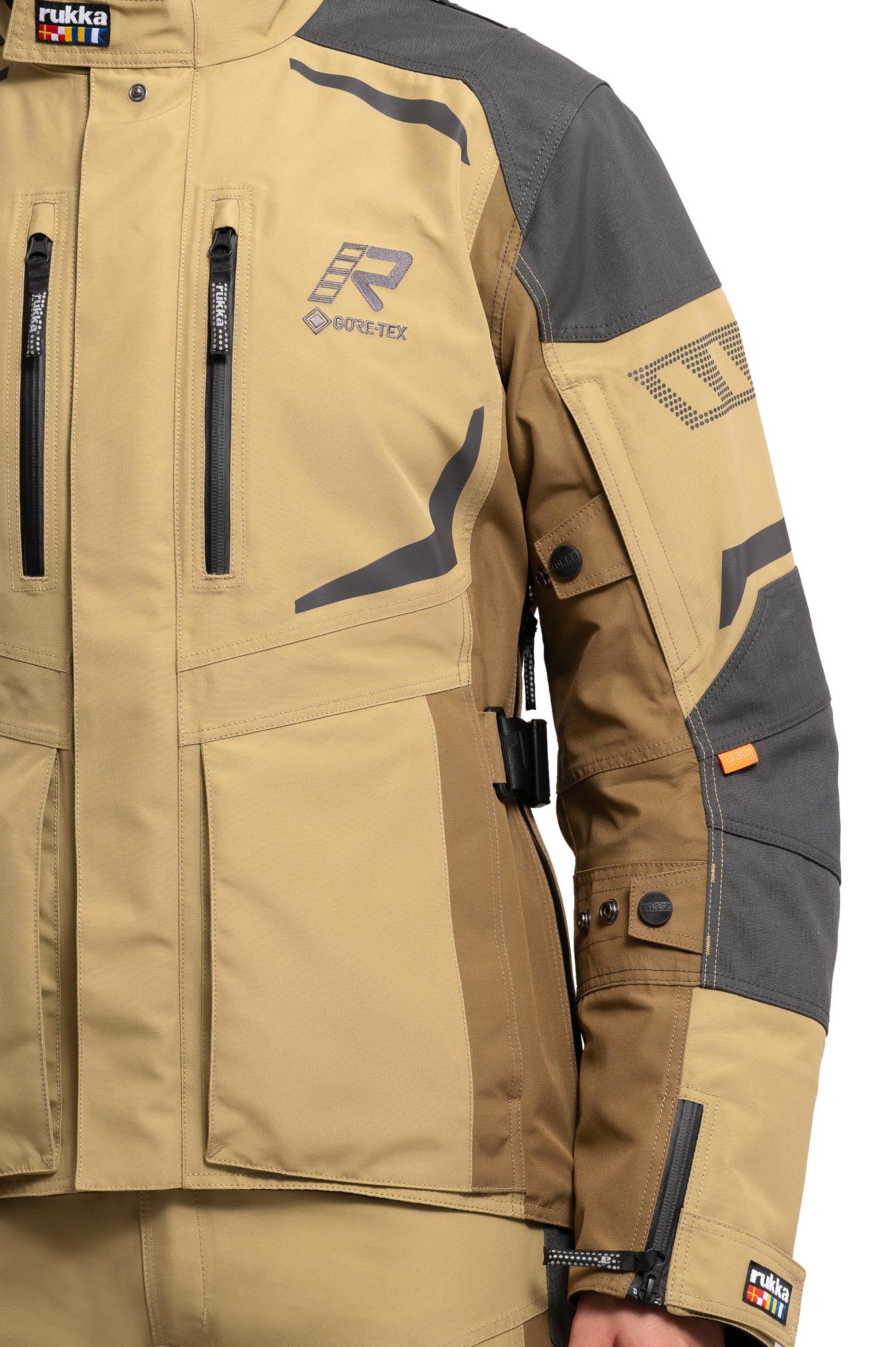 Side view of Rukka Ventu-R waterproof Motorcycle Textile Jacket, green-brown, Size 64 for Men